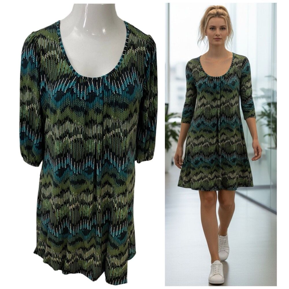 AGB Dress Womens Size 8 Green Shift Balloon Hem Scoop Neck Stretch Office Career